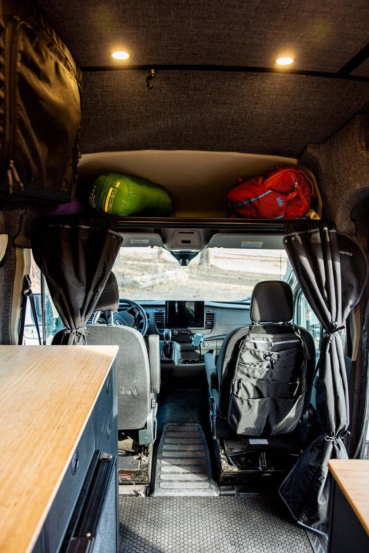 VanEssential Ford Transit Headliner Shelf - With Grab Handle