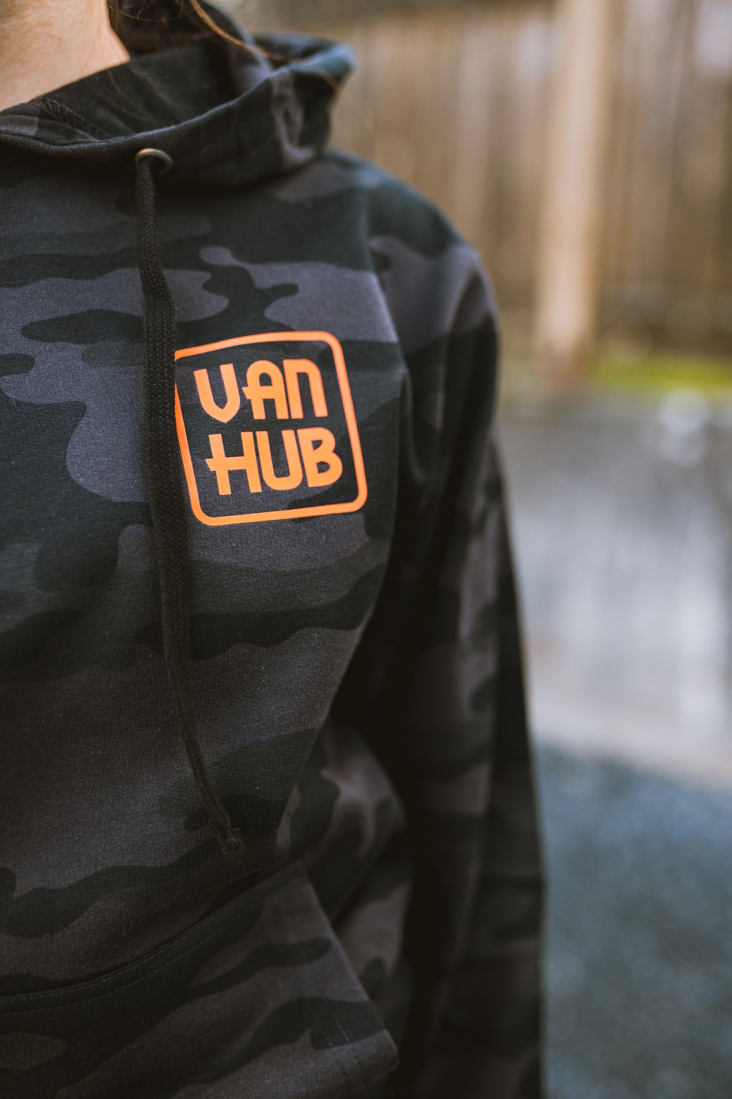 VanHub Black Camo Orange Logo Hoodie