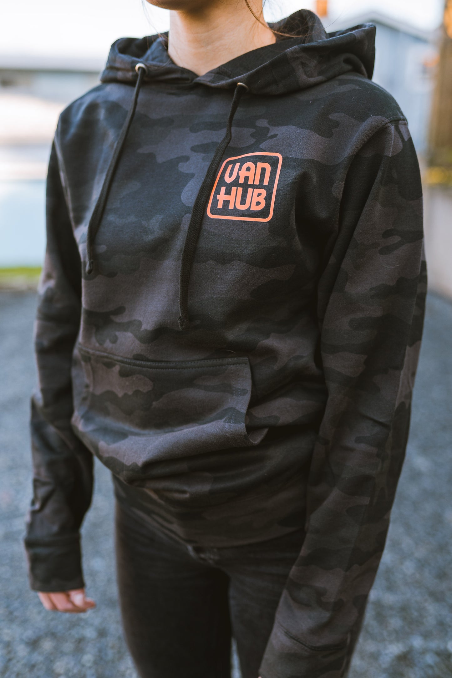 VanHub Black Camo Orange Logo Hoodie